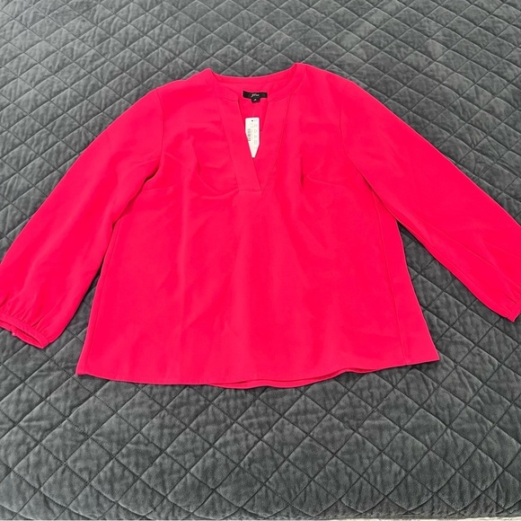 J. Crew Top Women Small Hot Pink 3/4 Sleeve Blouse Crepe V Neck GG - Picture 2 of 9